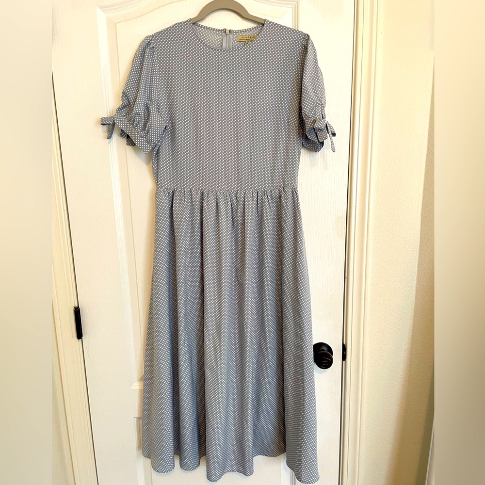 Polagram polka dot dress with tie sleeves